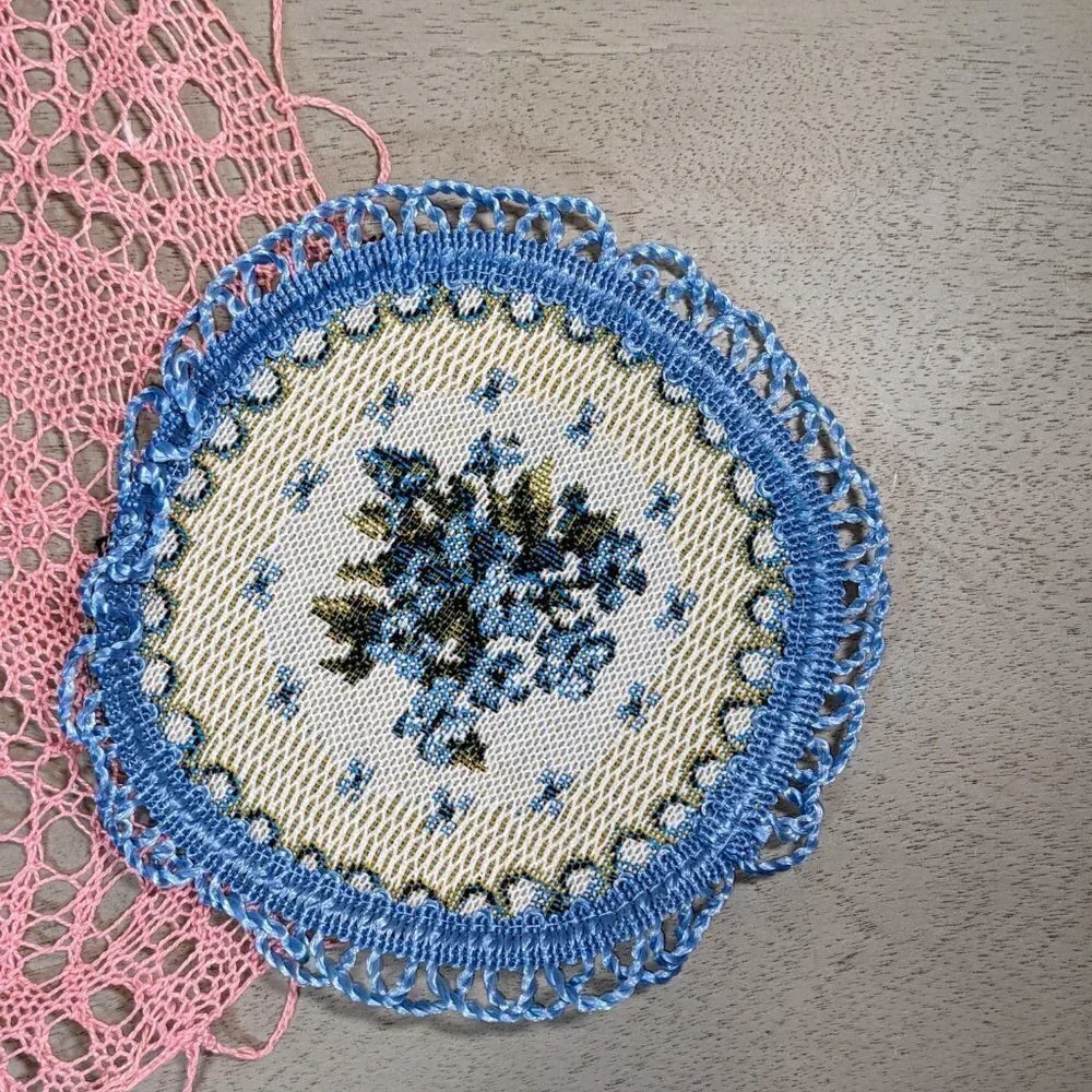 Vintage Doily Trio Set: Pink Lace & Blue Floral Cottagecore